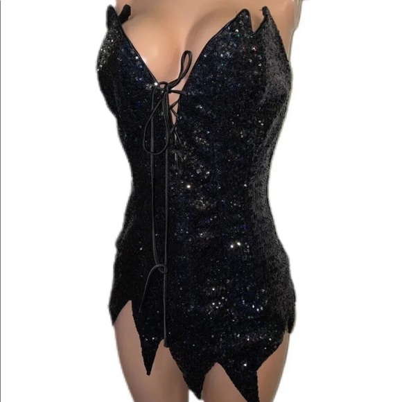 Black trashy lingerie Devil demon sequin dress costume new